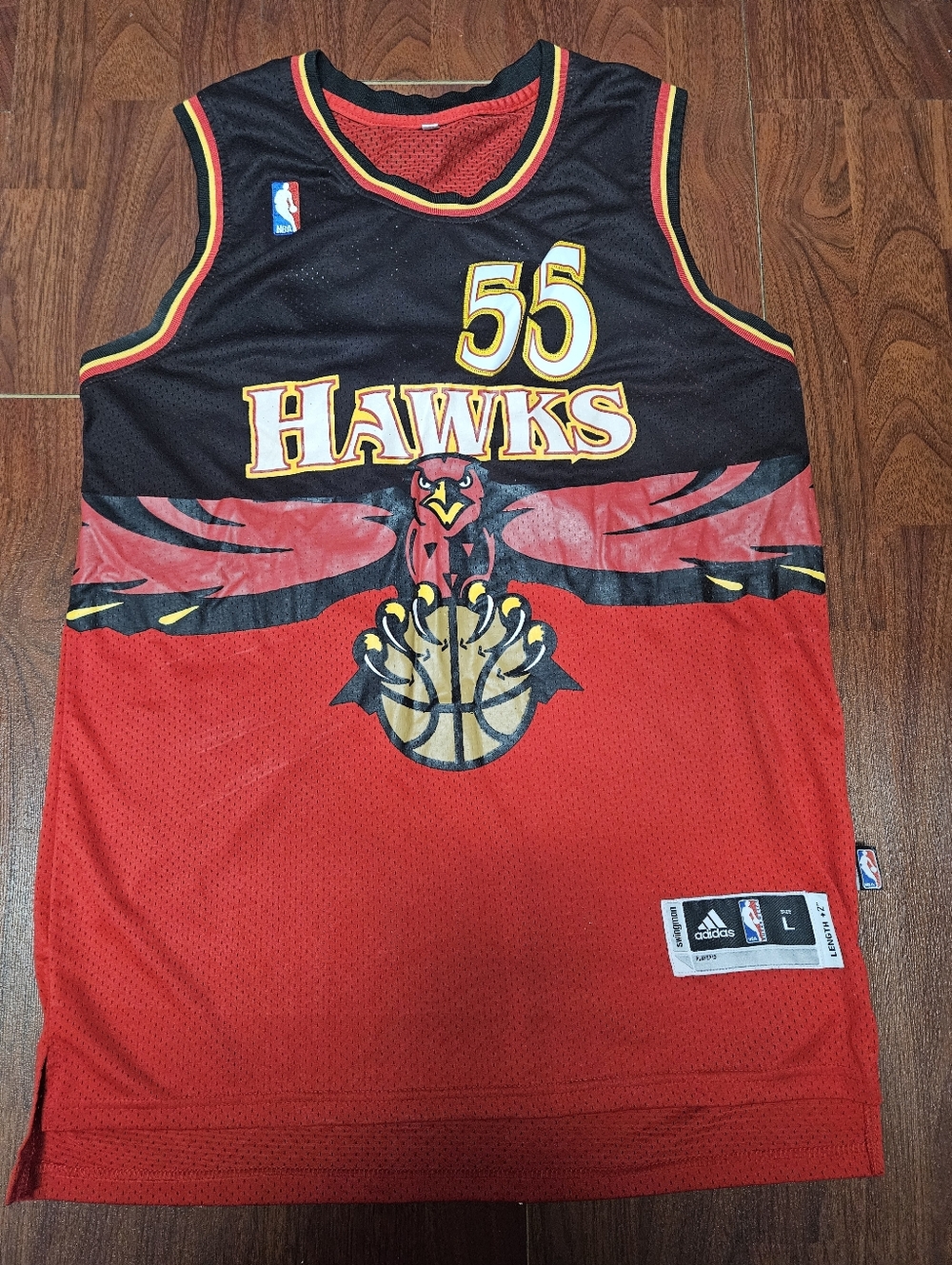 adidas Black & Red Atlanta Hawks Dikembe Mutombo #55 Basketball Jersey